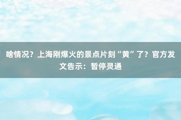 啥情况？上海刚爆火的景点片刻“黄”了？官方发文告示：暂停灵通